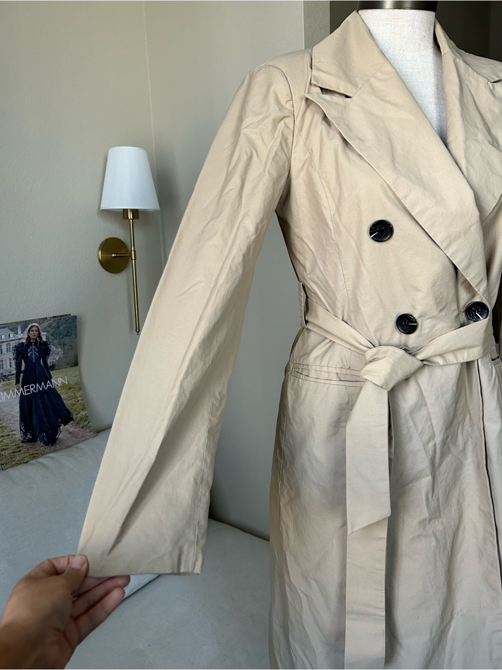 Avec Les Filles Tan Double-Breasted Trench Coat with Belt - Picture 5 of 16